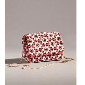 Mini beaded graphic clutch